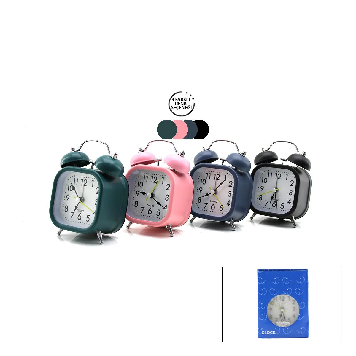 Çift Zilli Metal Kasalı Işıklı Pilli Masa Çalar Saat (8. 8 cm) görsel 2