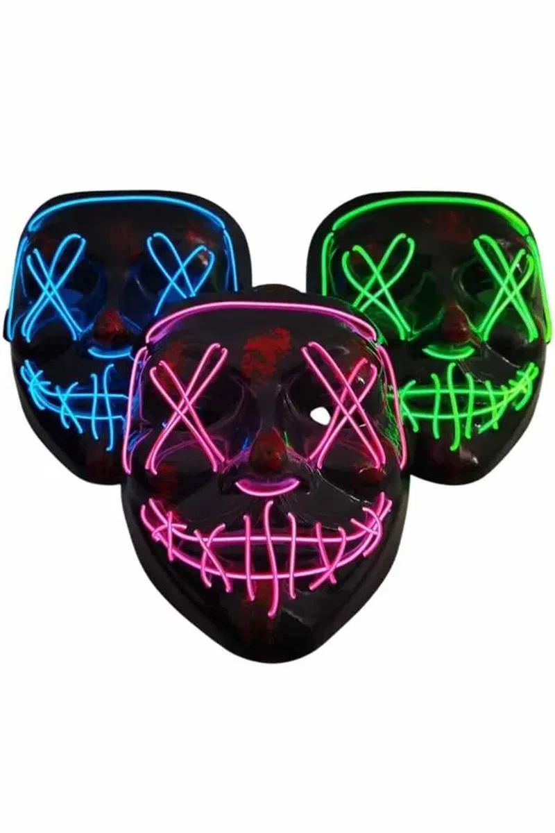 Işıklı Led Maske Parti Eğlence Maskesi Hallowen Neon Maske görsel 3