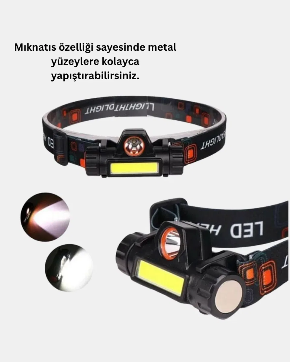 Kamp ve Doğa İçin Şarjlı LED Baş Feneri – Mıknatıslı, Su Geçirmez görsel 5