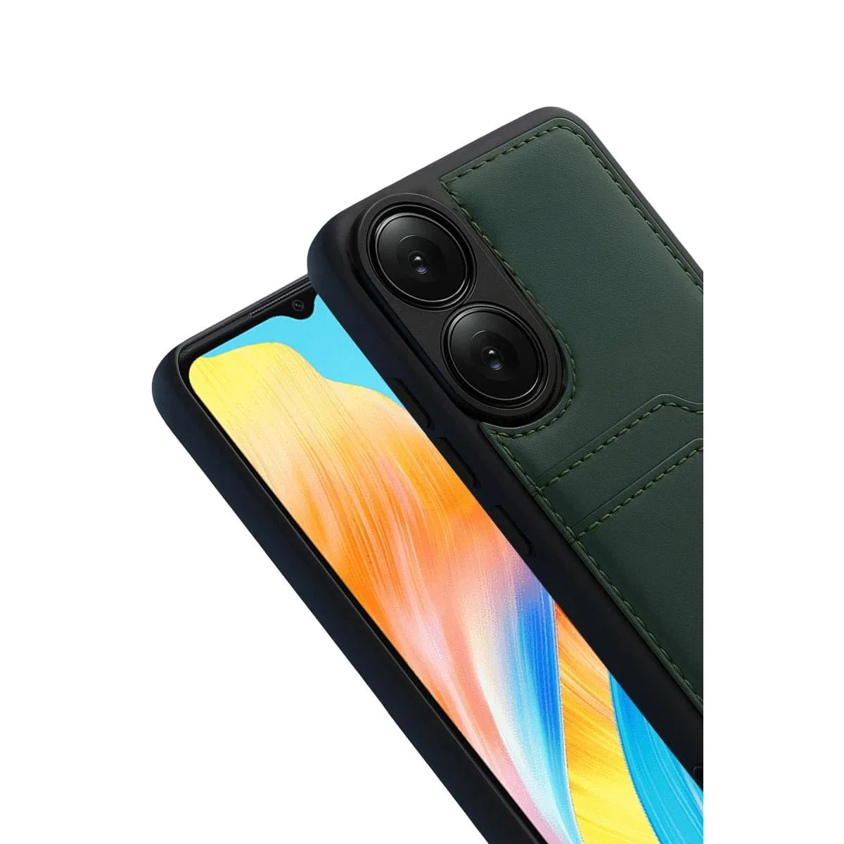 Oppo A38 Sara Kartvizitli Deri Kılıf - Yeşil görsel 3