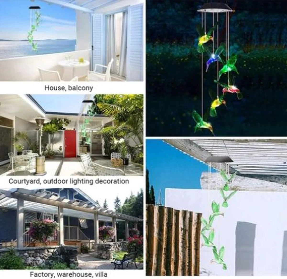 Solar Led Işıklı Kuşlu Bahçe Dekoru 6 Ledli, renkli Işık görsel 2