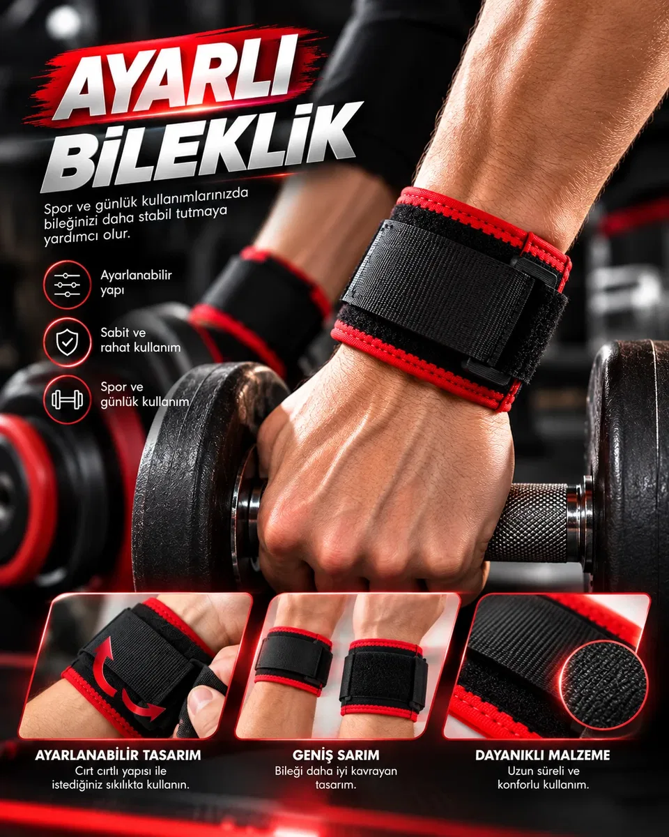 Siyah Kırmızı Ayarlanabilir Bileklik Dayanıklı Kumaş ve Güçlü Sabitleme