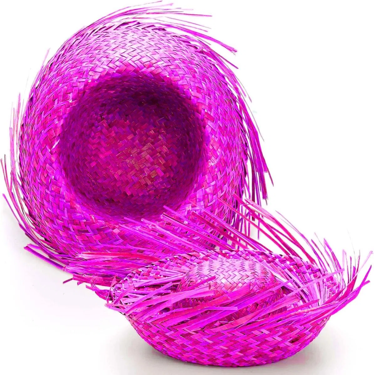 Tropikal Parti Pembe Fuşya Hasır Hawaii Şapkası 13x36 Cm görsel 3