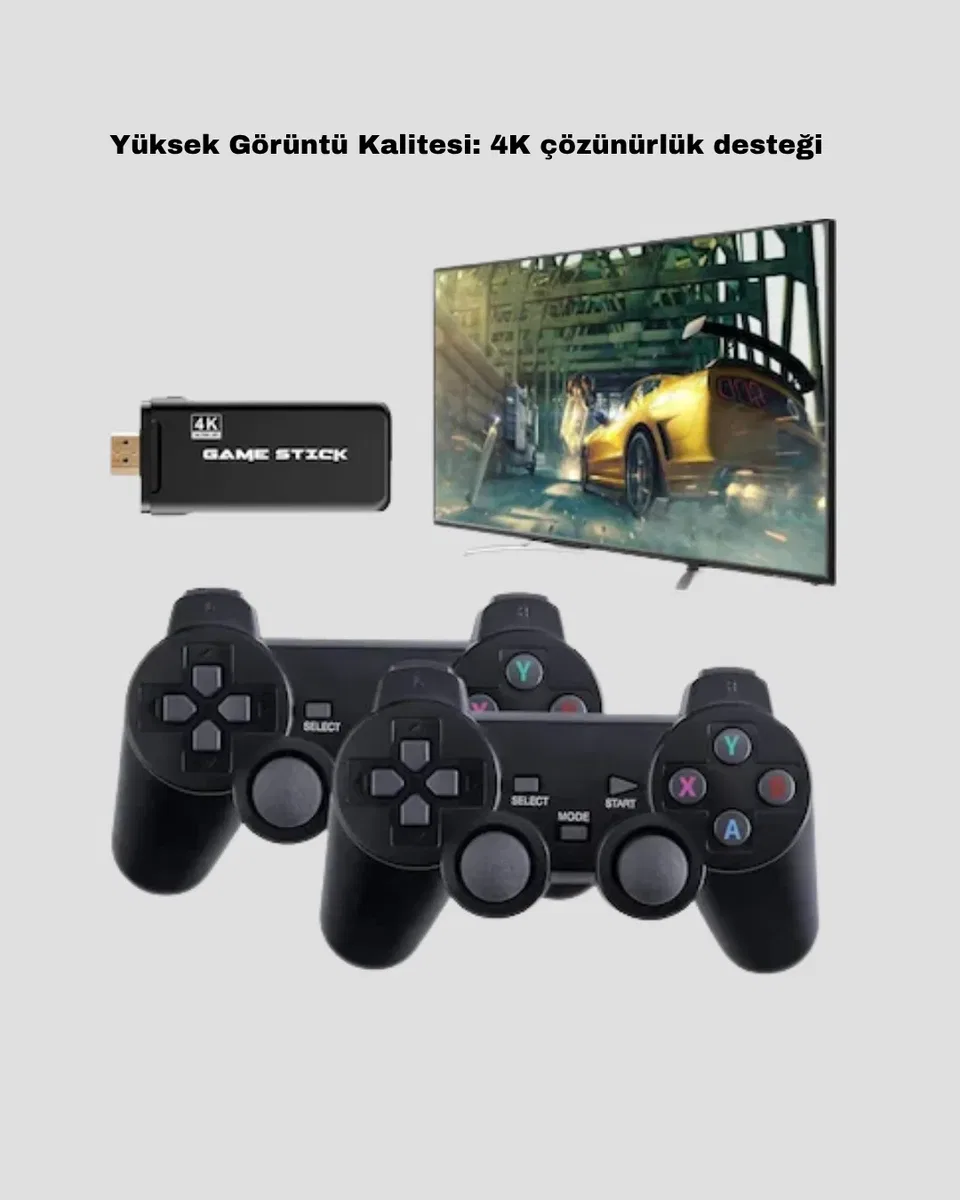 20000 Oyunlu 4K Retro Game Stick – Kablosuz Çift Kollu Atari Konsolu görsel 4