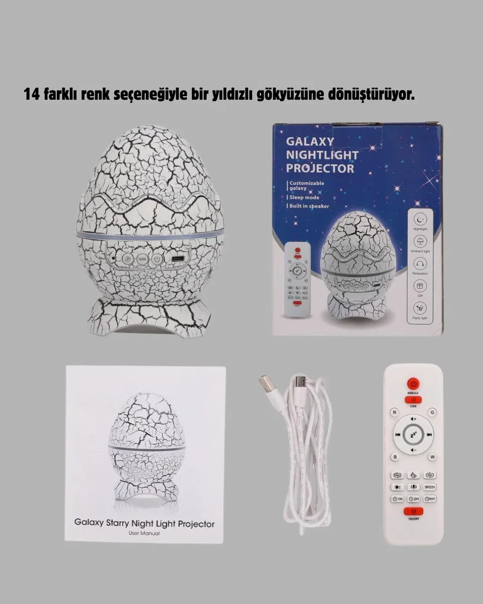 Dinozor Yumurta Gece Lambası Projektör – 14 Renk Seçeneği görsel 5