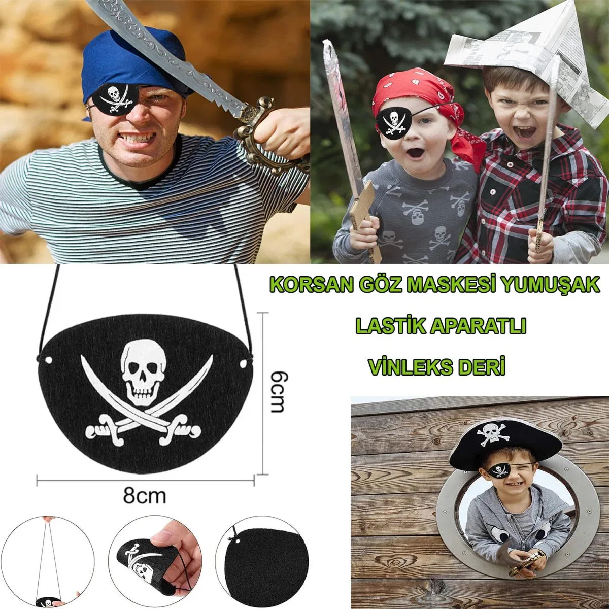 İthal Vinleks Deri Korsan Göz Bandı - Lastikli Yumuşak görsel 2