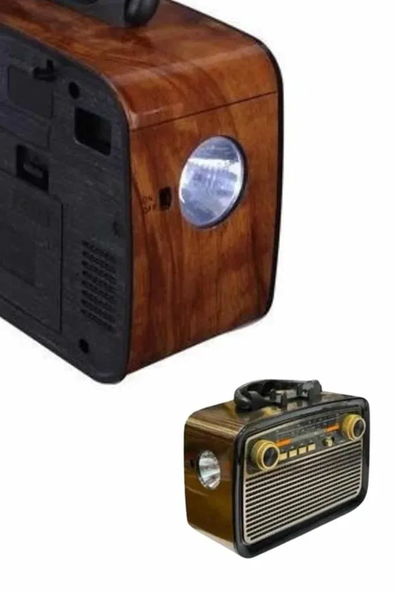 Nostaljik Görünümlü Ahşap Radyo TF SD USB Girişli Led Fener Işıklı görsel 4