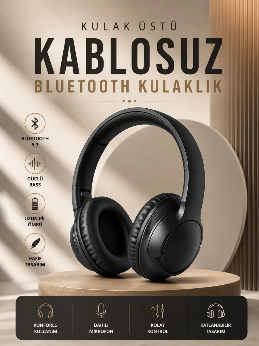 Kablosuz Bluetooth Kulaklık Kulak Üstü Mikrofonlu 5. 0 Bluetooth ANC Özelliği