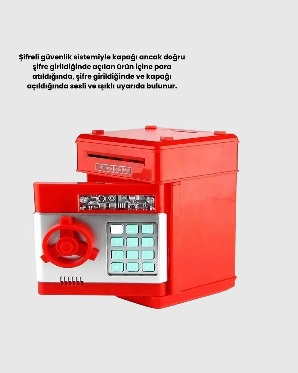 Kırmızı ATM Kasa Tipi Para Biriktirme Kumbarası görsel 4