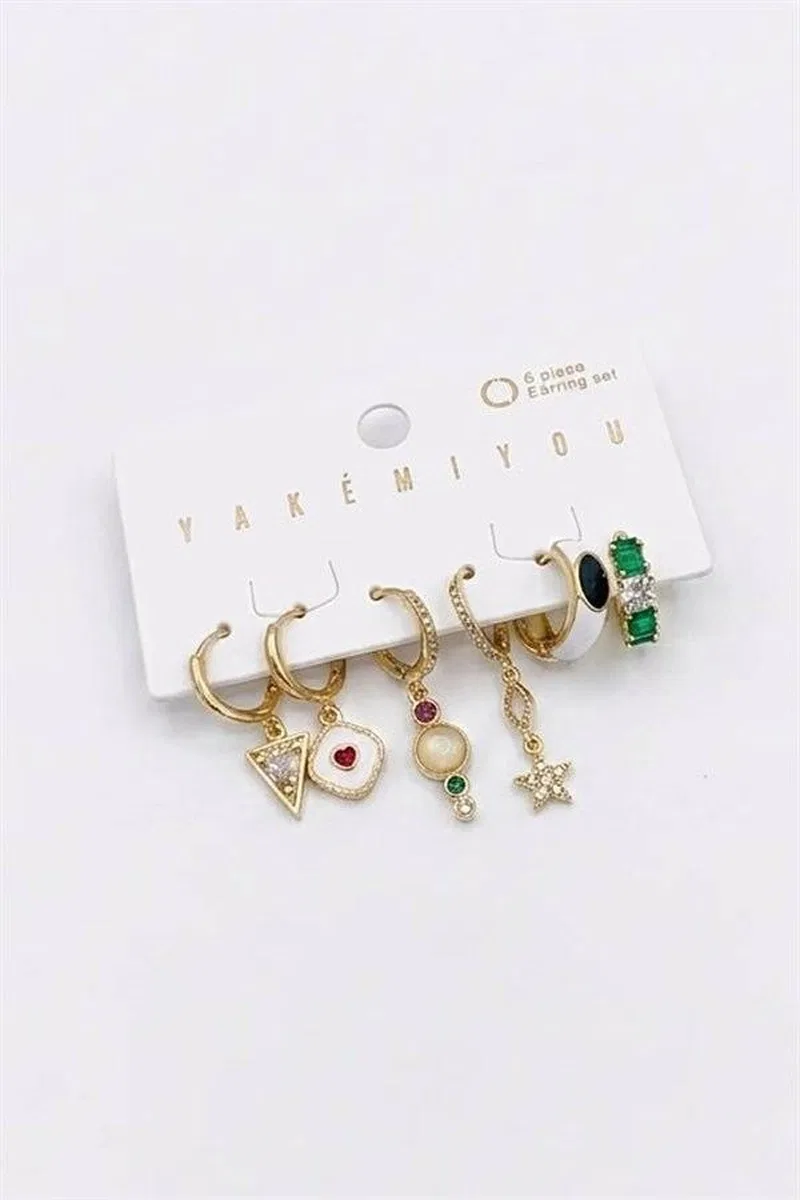 Taşlı Set Küpe - Altın