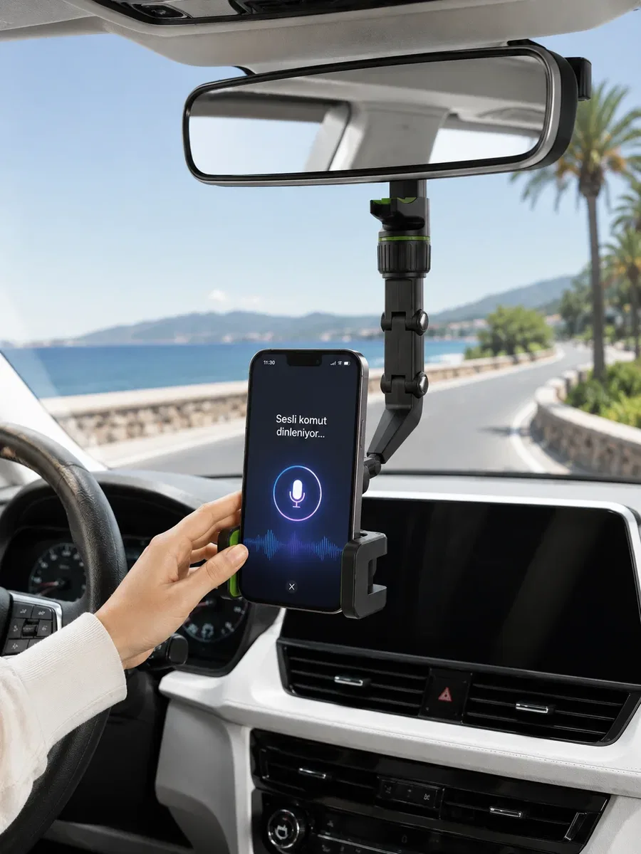 Araç İçi Dikiz Aynası Telefon Tutucu 360° Dönebilen Katlanabilir görsel 2