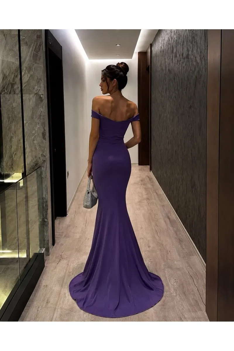 Kadın Modern Tasarım Balıkçı Yaka Uzun Kol Elbise görsel 3