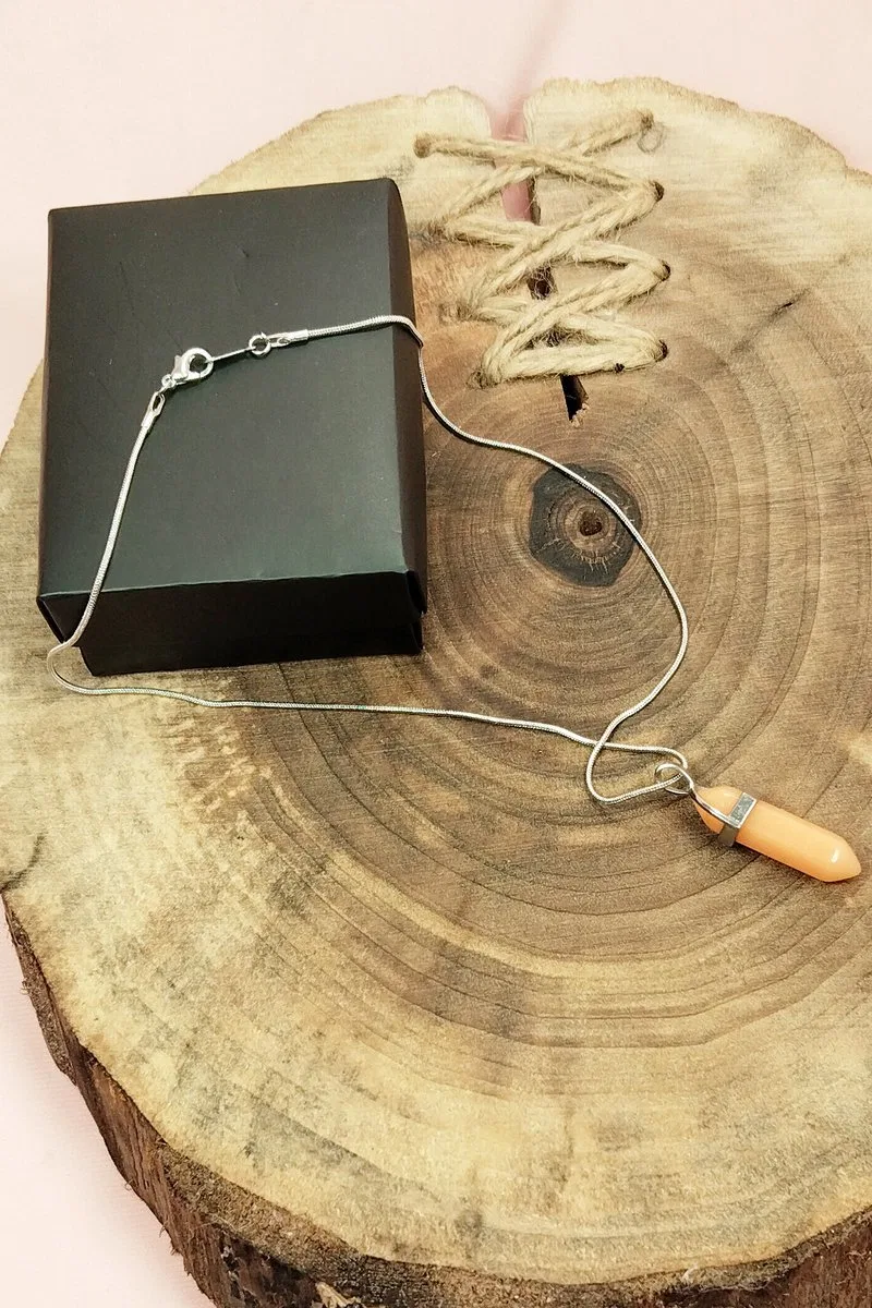 Himalaya Doğal Taşı Zincirli El Yapımı Tasarımlı Kolye Uç: 3, 5 cm Zincir: 20 cm Kutulu görsel 4
