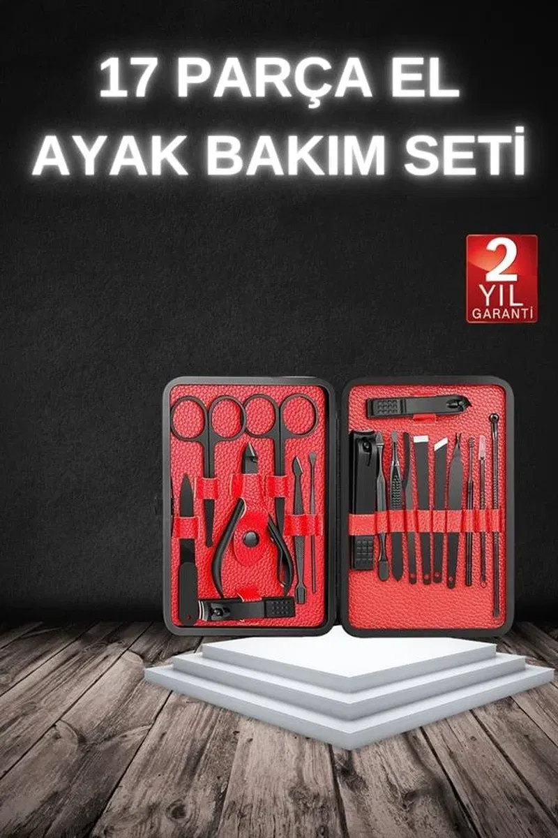 17 Parça Manikür Seti Taşınabilir Özel Çantalı El ve Ayak Bakımı Tırnak Batığı Temizleme görsel 2