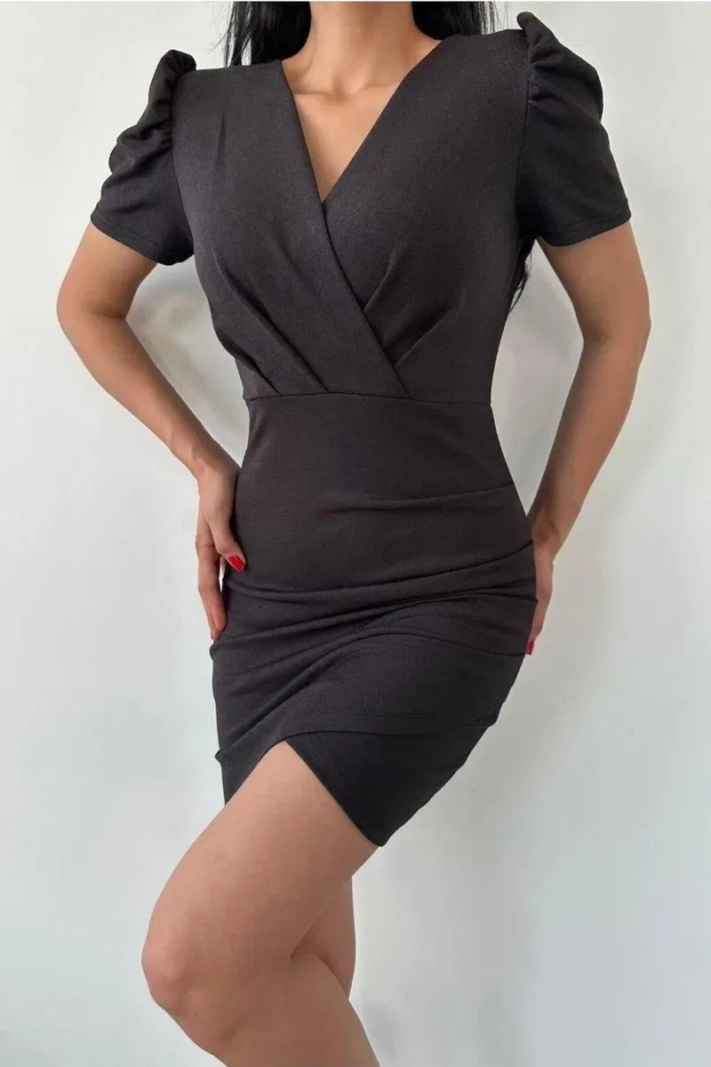 Kadın V Yaka Pile Detaylı Mini Abiye Elbise görsel 8
