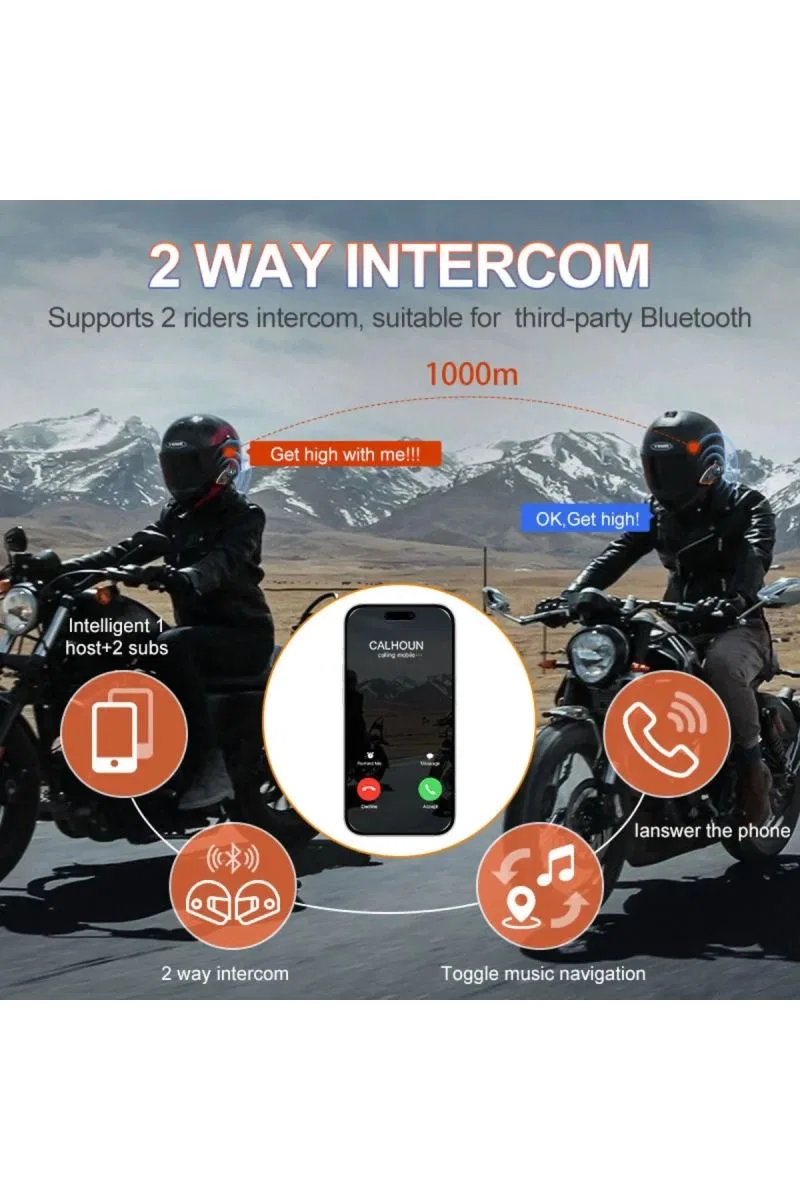 Yeni Model Y80-2x Motosiklet İntercom 2 Kişilik Bağlantı Rgb Işıklı Bluetooth Kulaklık Seti görsel 2