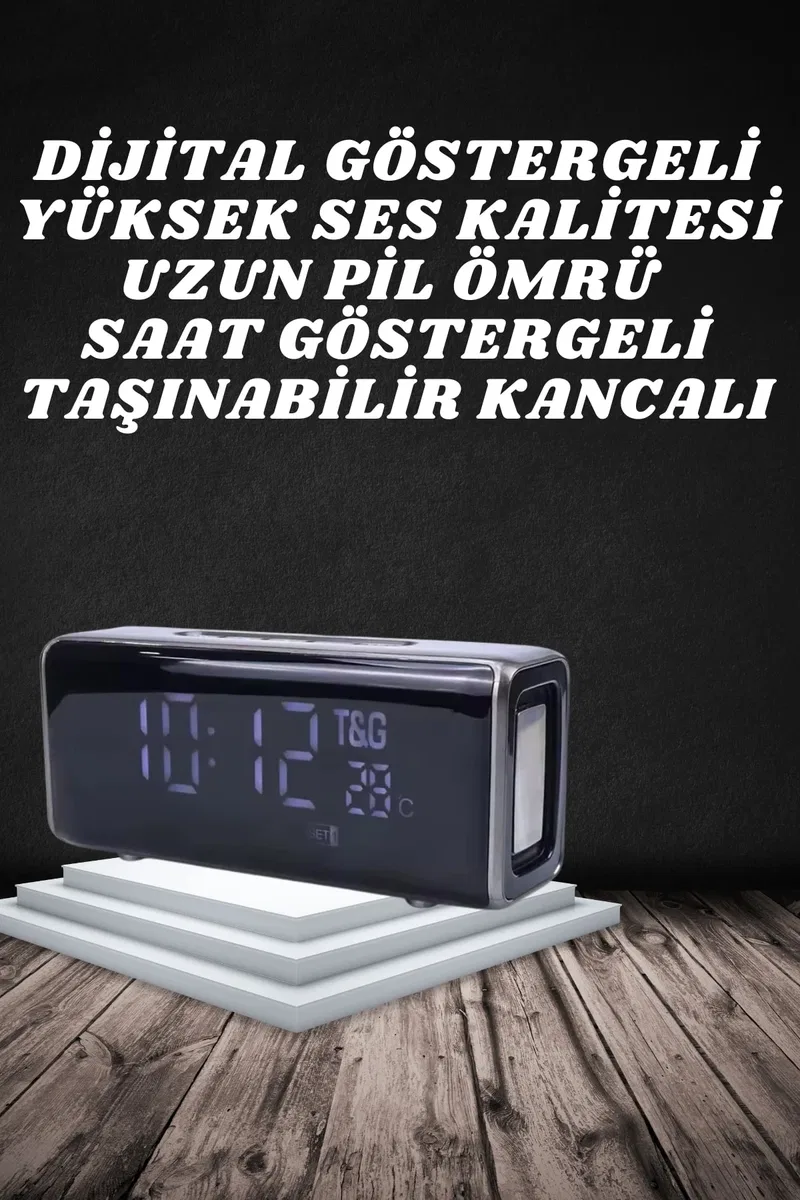 Bluetooth Hoparlör Speaker Saat Göstergeli Uzun Pil Ömrü Taşınabilir görsel 2