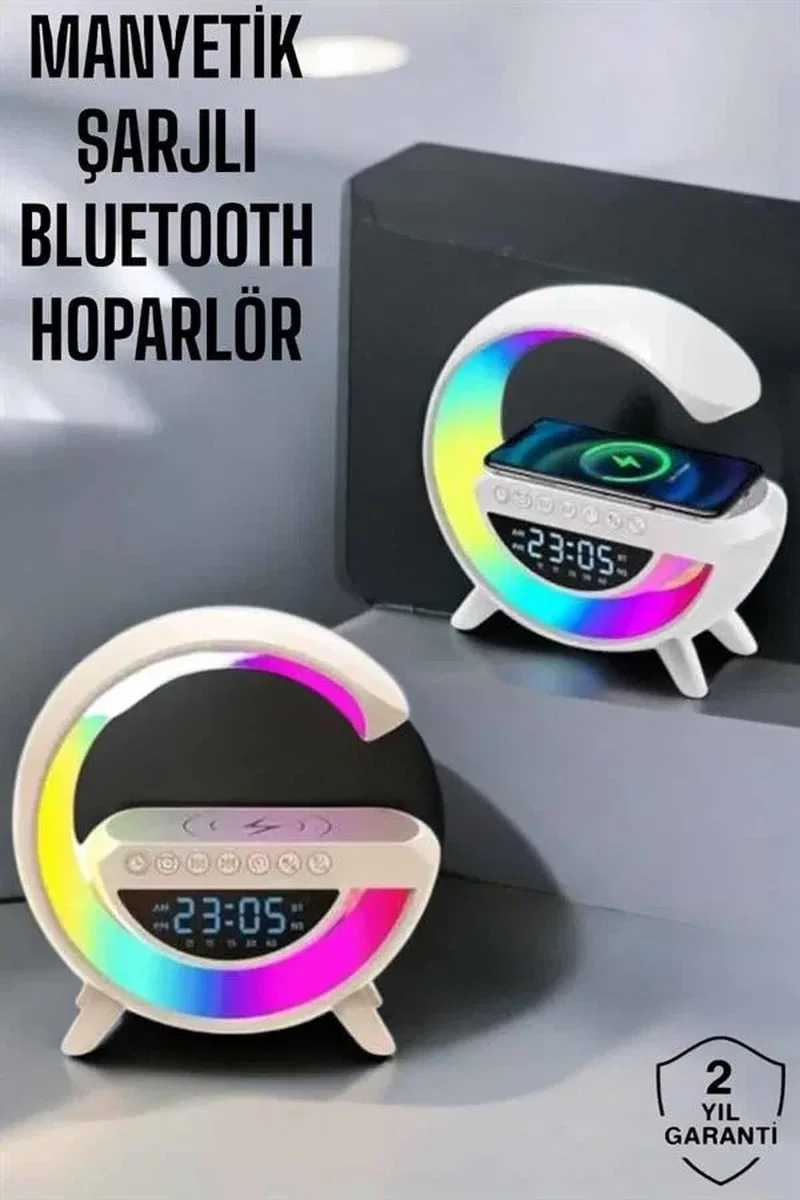 Bluetooth Hoparlör 15W Kablosuz Hızlı Şarj LED Gece Lambası görsel 2