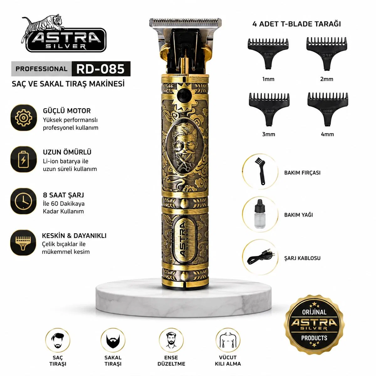 Komple Metal Saç Sakal Traş Makinesi USB Şarjlı T-Bıçak görsel 2