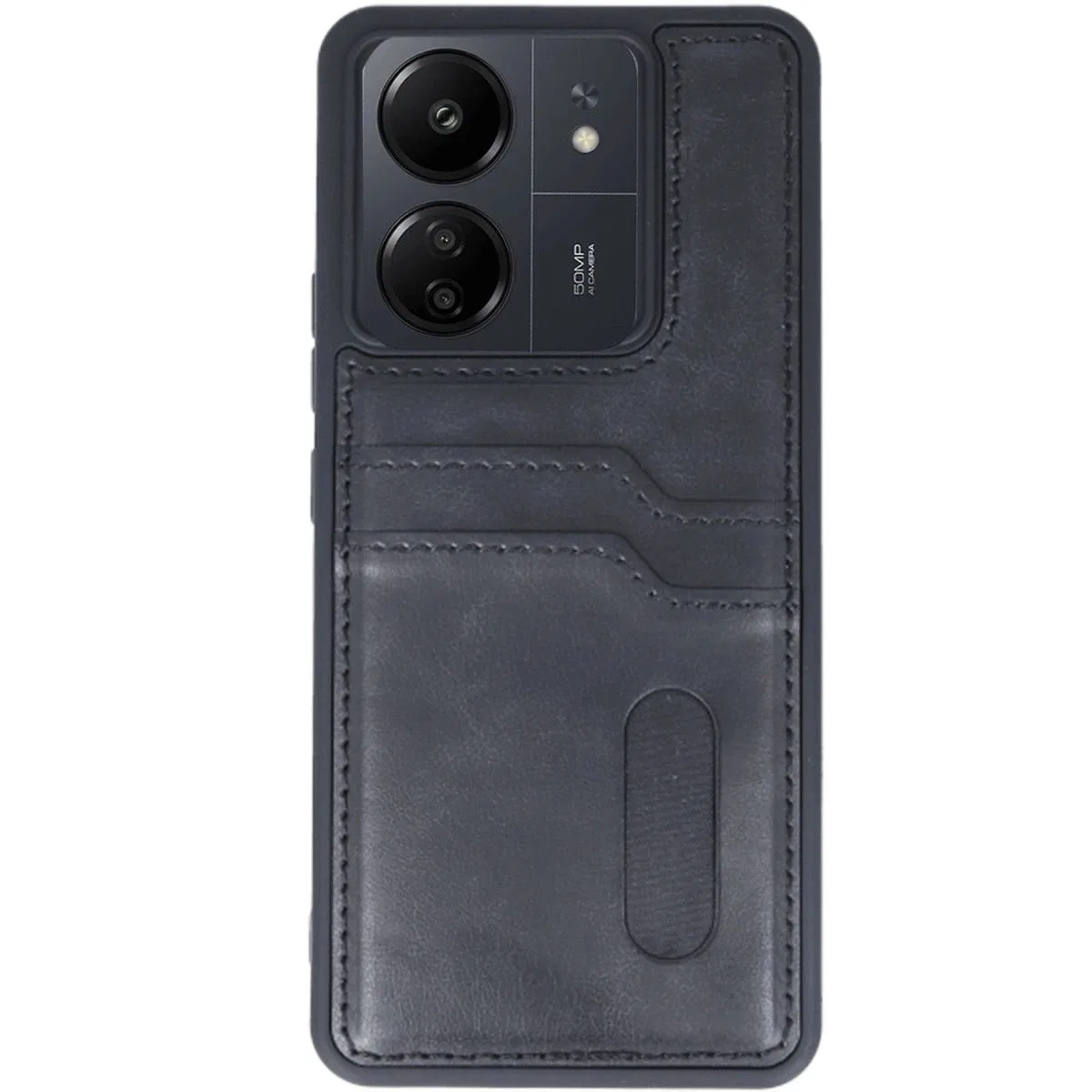 Xiaomi Redmi 13c Kılıf Sara Kartvizitli Deri Kılıf - Siyah görsel 2
