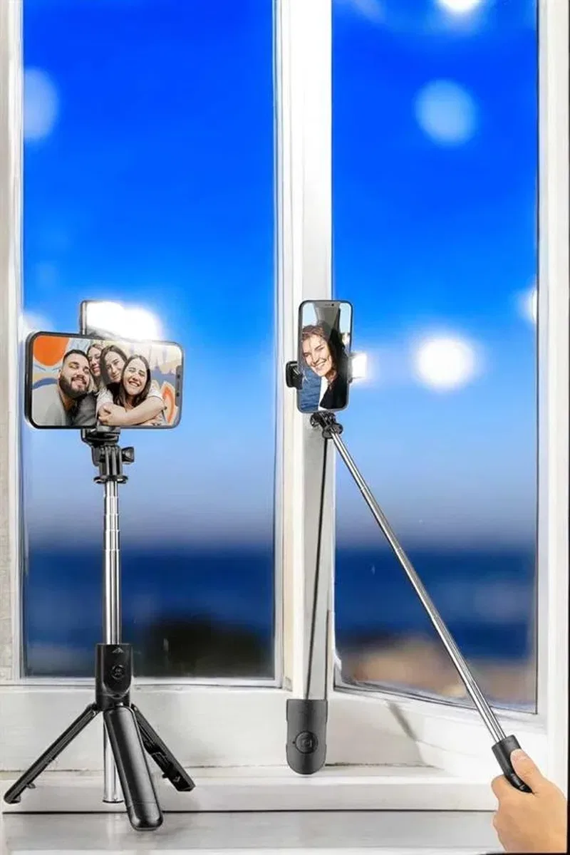 Selfie Çubuğu Tripod Kumandalı Telefon Tutucu Siyah görsel 4