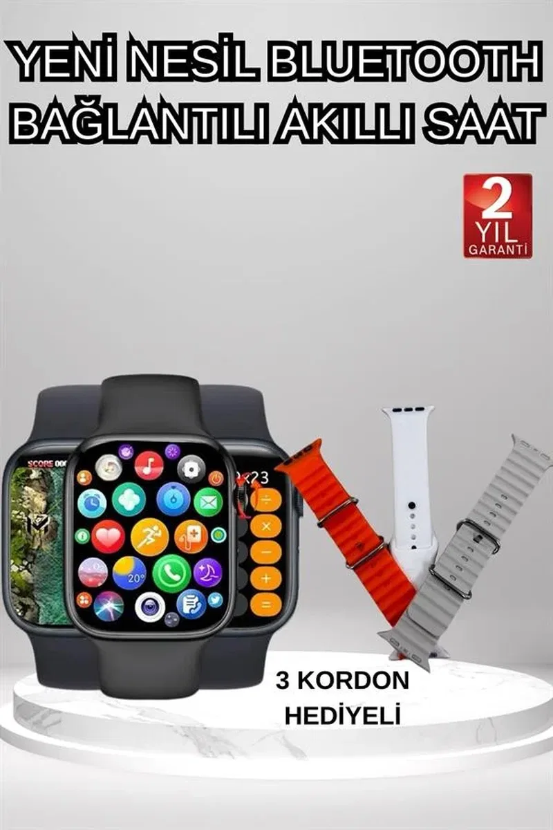 Akıllı Saat Arama Görüşme Bildirim Görme Uyku ve Sağlık Takibi Nabız Ölçer 3 Kordon Hediyeli görsel 2