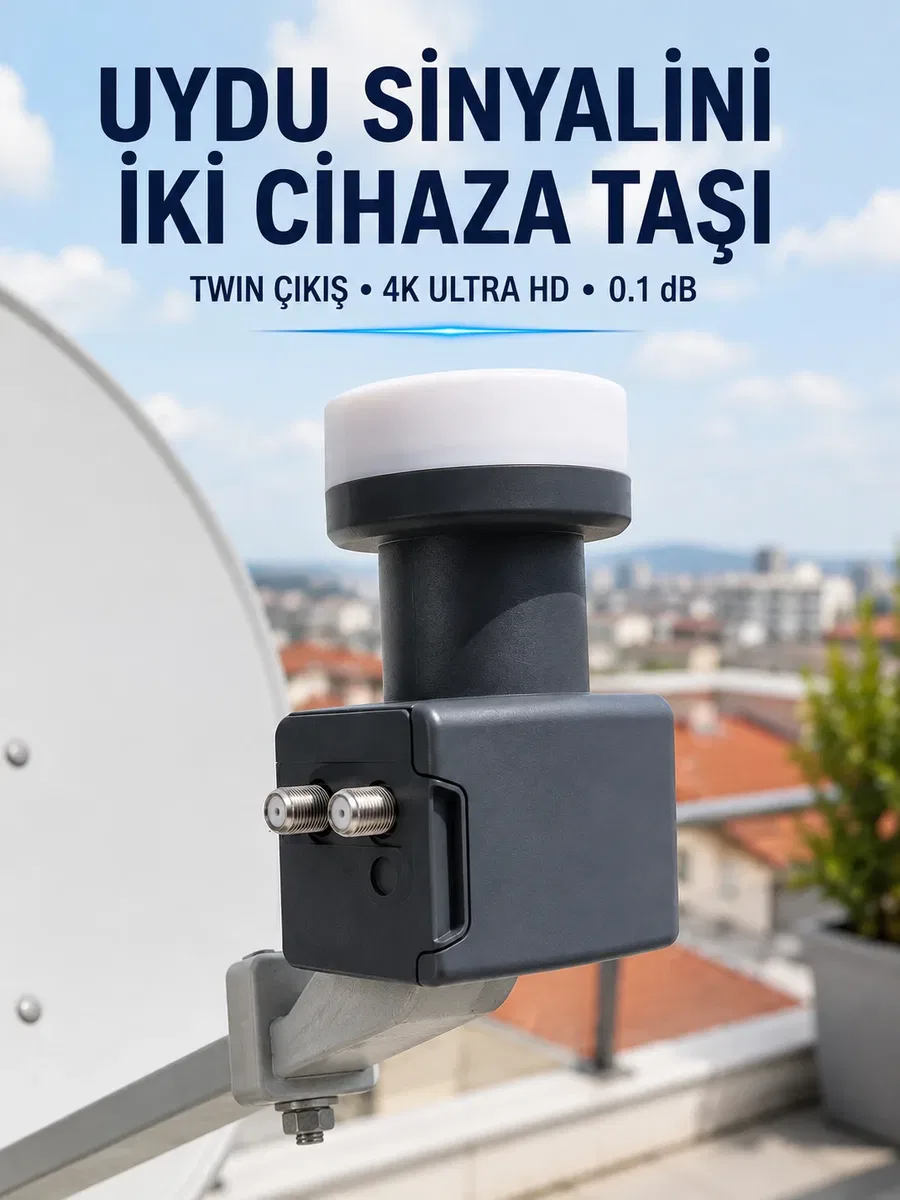 Twin LNB Çift Çıkışlı Uydu Anten LNB 4K Ultra HD Ku Band 0. 1 dB