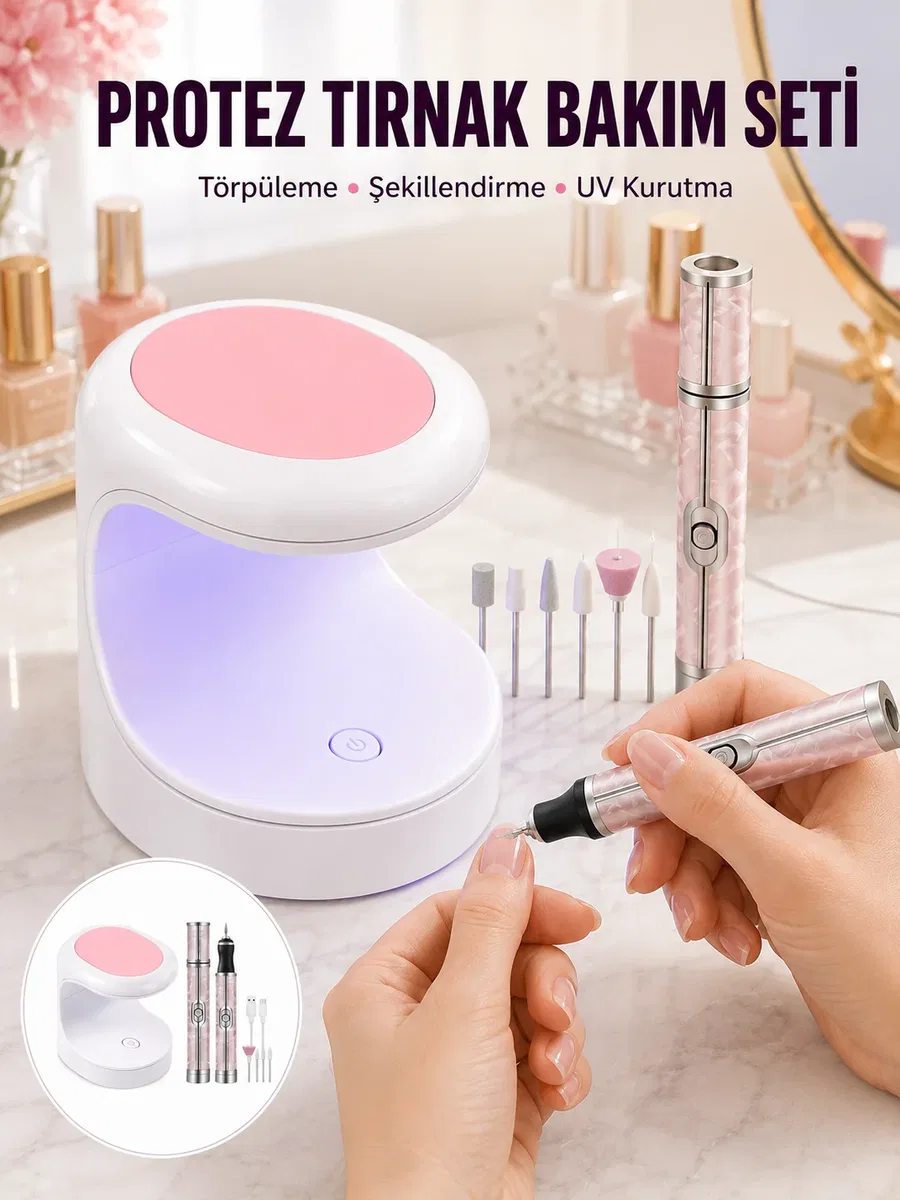 20. 000 RPM Tırnak Matkabı + Mini LED Oje Kurutma Cihazı Seti Yeni Nesil