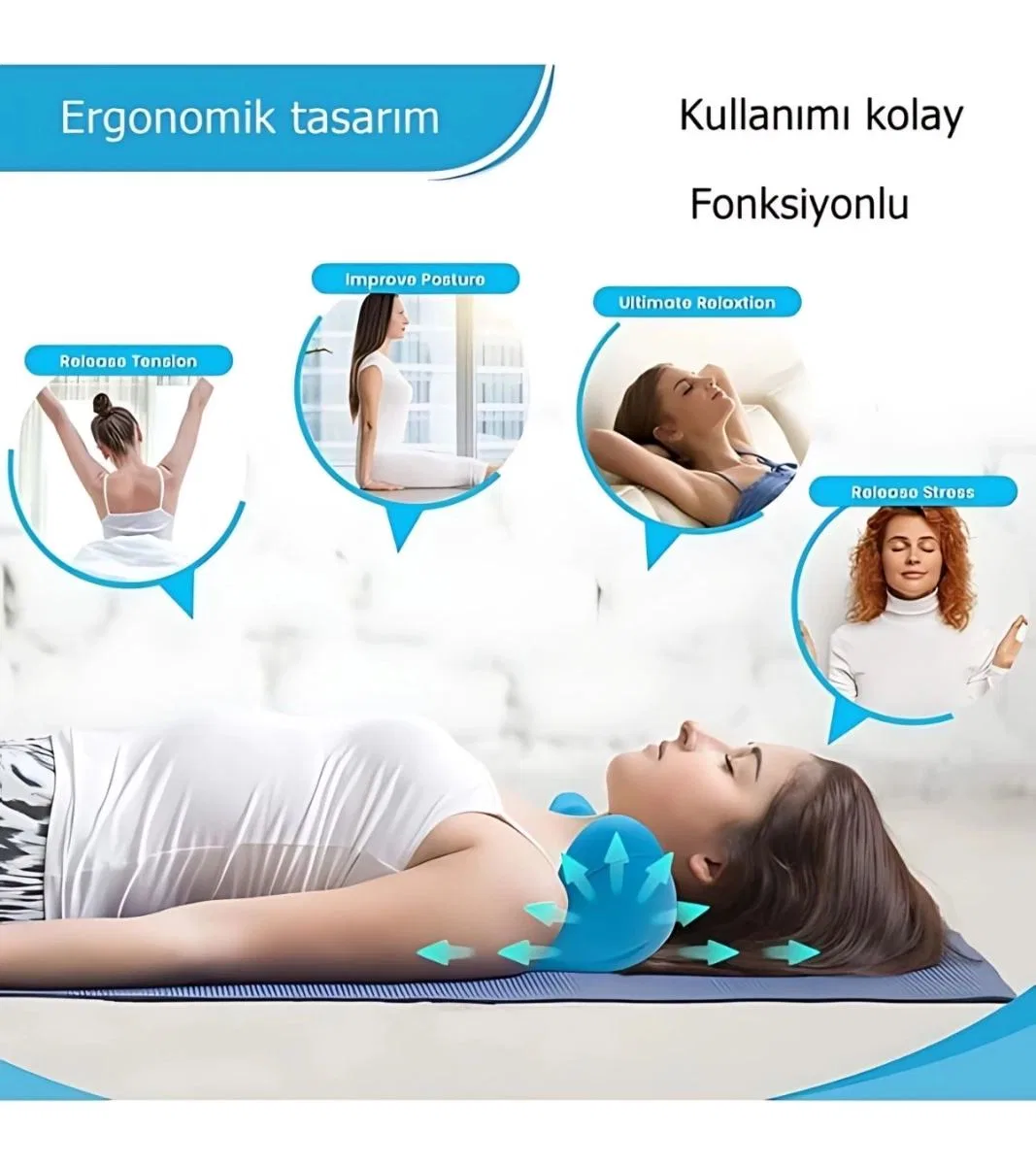 Ergonomik Boyun Masaj Yastığı – Servikal Traksiyon Destekli, Omurilik Ortopedik Yastık görsel 5