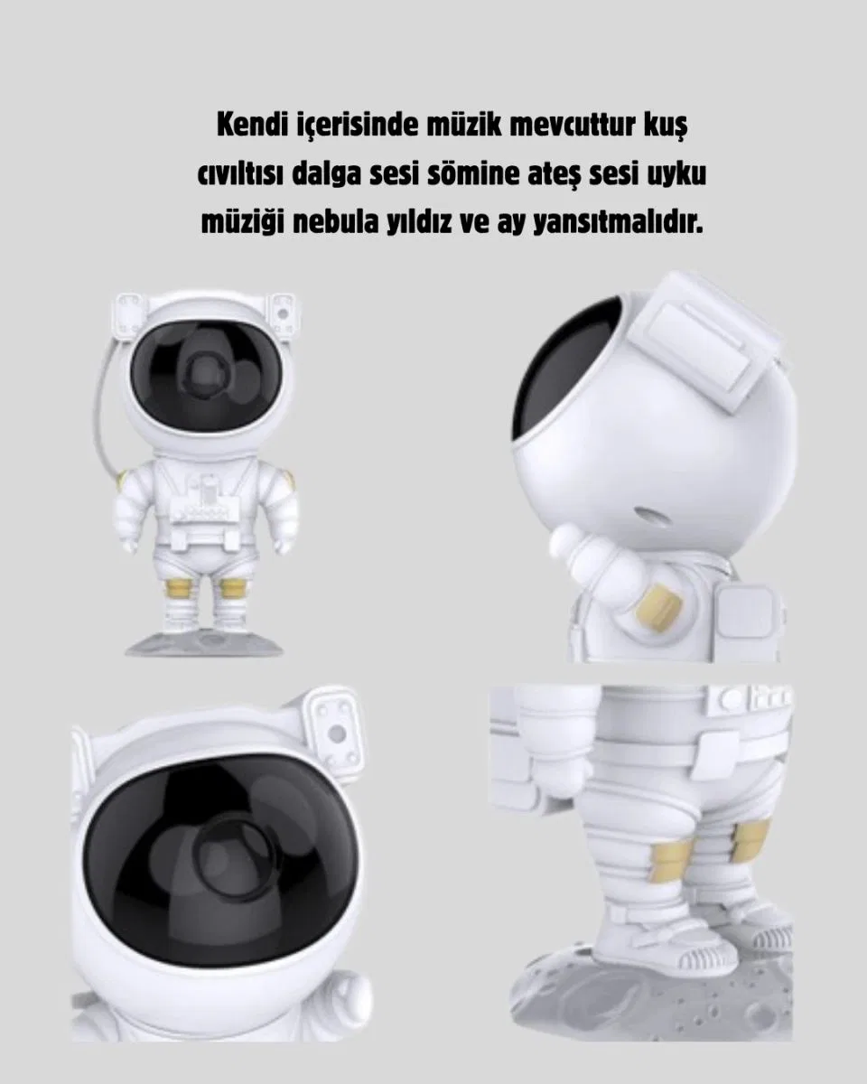 Bluetooth Müzikli Astronot Projeksiyon Lambası Yıldız Ve Ay Efektli görsel 4