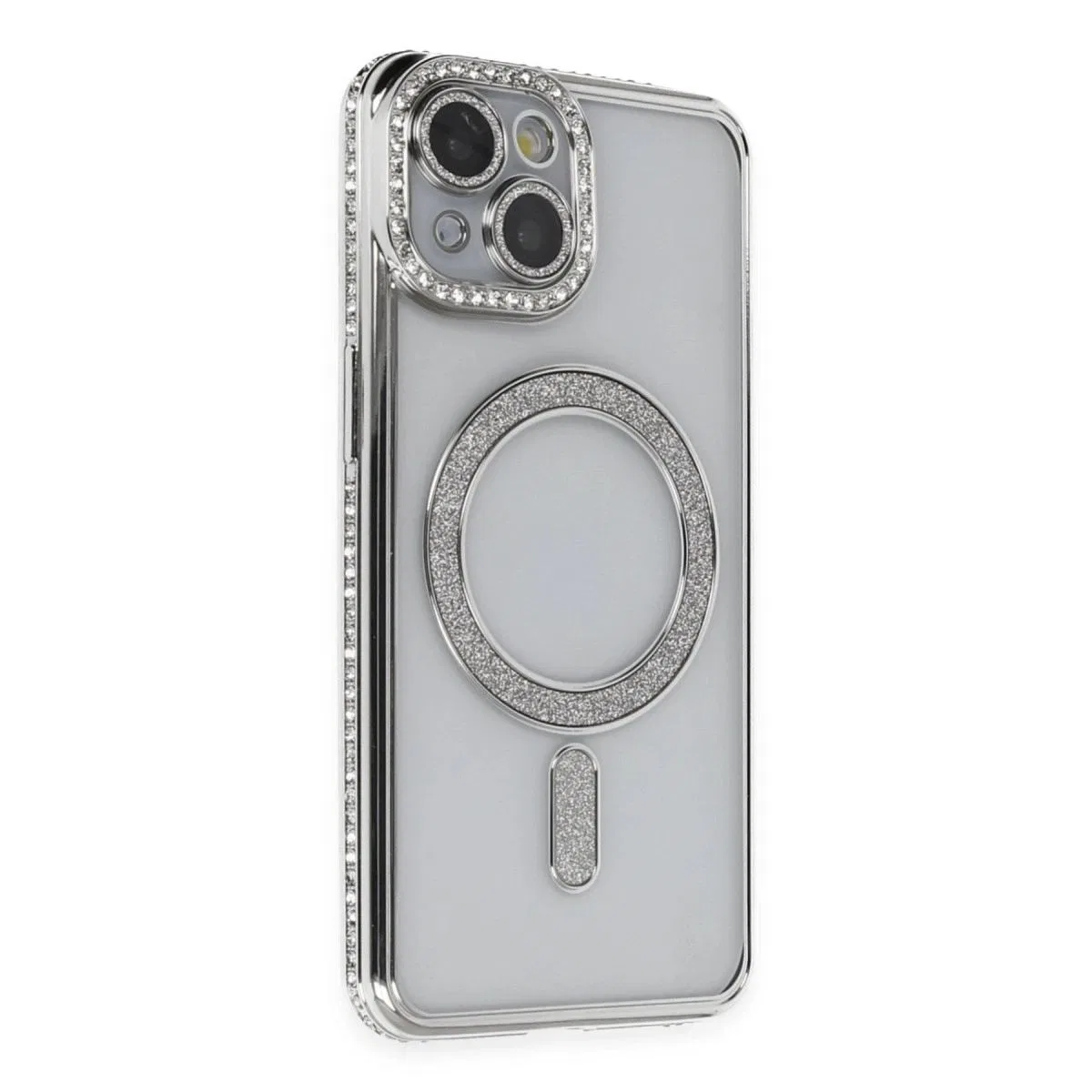 Apple İphone 13 Kılıf Joke Simli Magneticsafe Kılıf - Gümüş