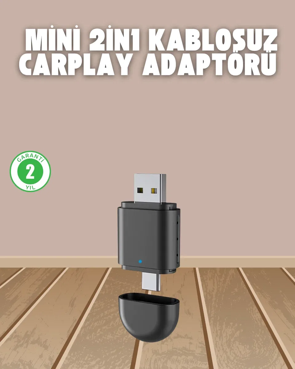 Kablosuz CarPlay Adaptörü – USB-A & Type-C Uyumlu Hızlı Bağlantı Cihazı