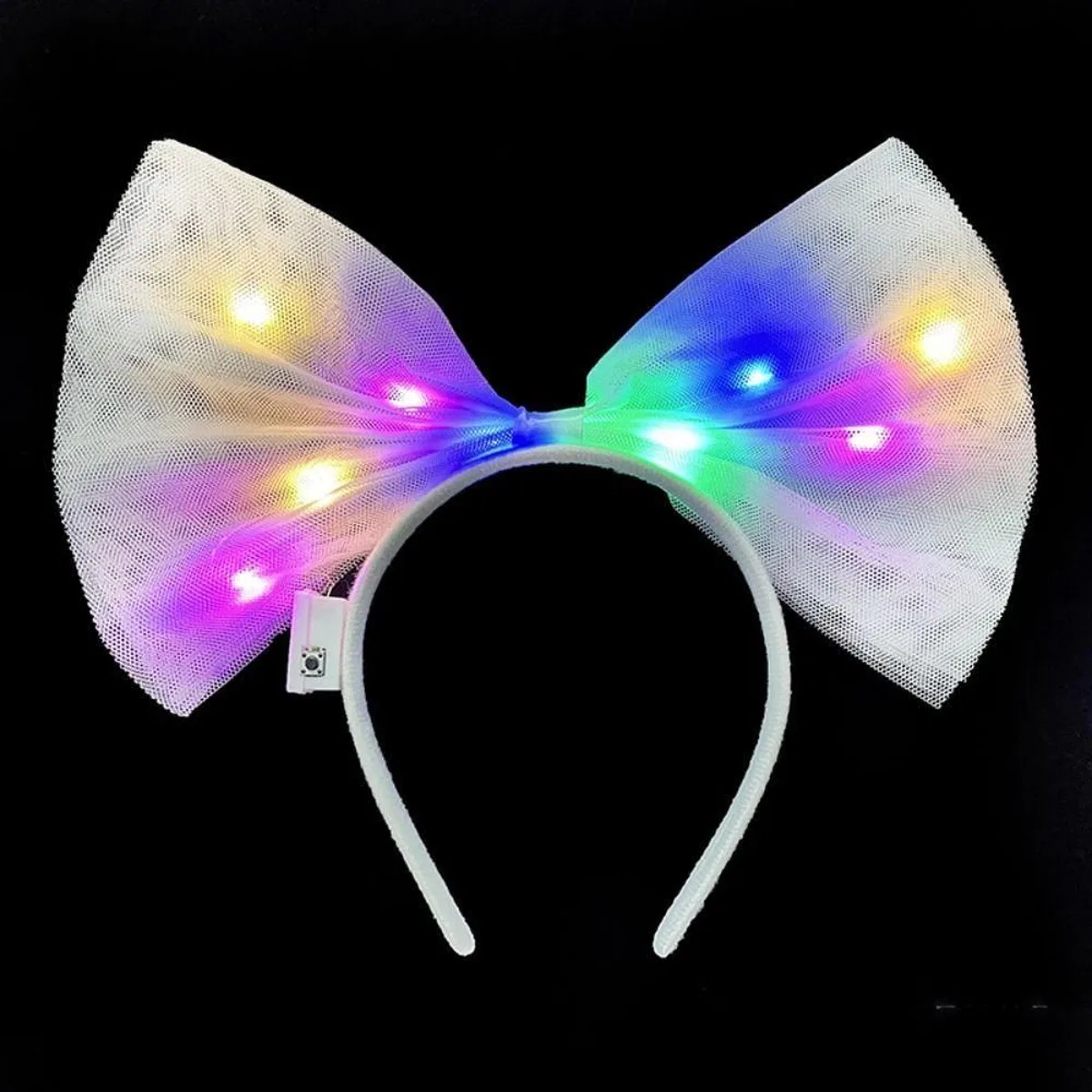 Rengarenk Led Işıklı Fiyonk Şekilli Tül Parti Tacı Beyaz Renk 25x25 Cm görsel 4