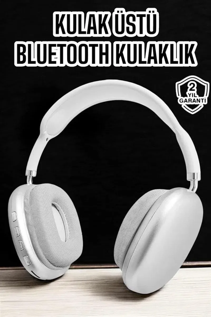P9 Plus Kablosuz Kulak Üstü Bluetooth Kulaklık Beyaz Yüksek Ses Kaliteli görsel 2