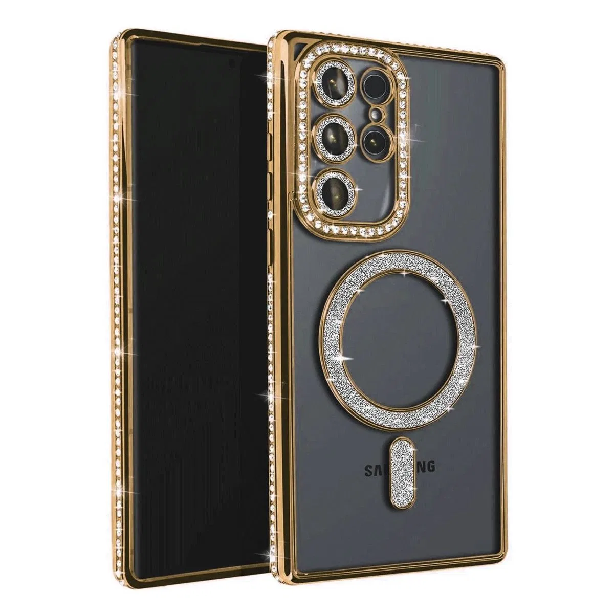 Samsung Galaxy S25 Ultra Kılıf Joke Simli Magneticsafe Kılıf - Gold