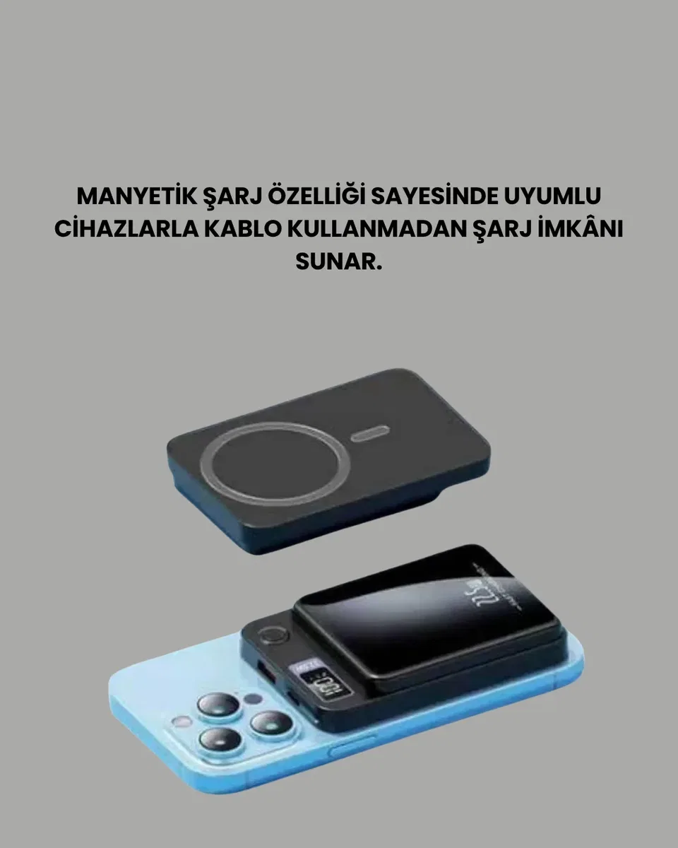 10000mAh Kapasiteli Manyetik USB-C ve Kablosuz Powerbank W09 görsel 3