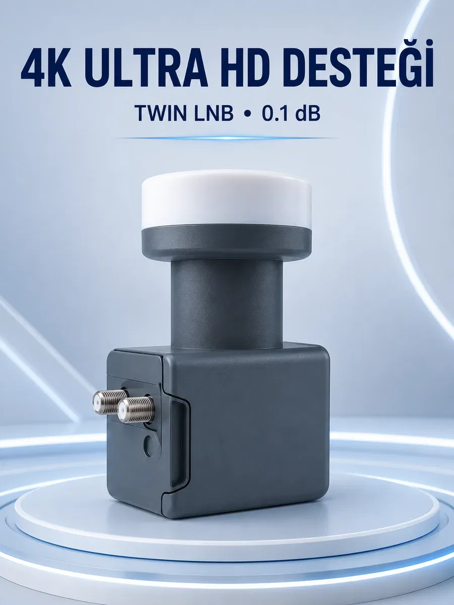 Uydu Anten LNB Twin Çıkışlı 0. 1 dB Ku Band 4K Ultra HD Uyumlu
