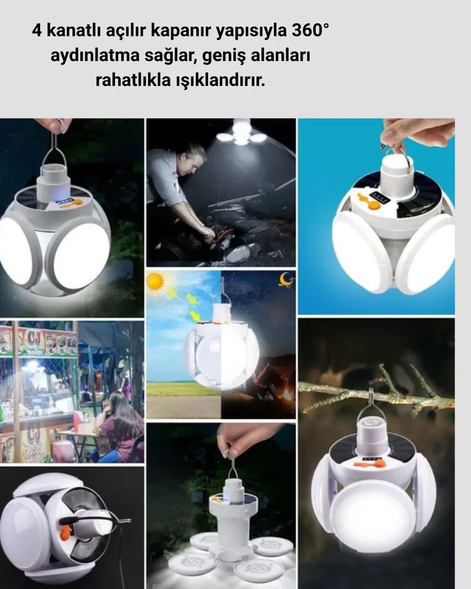 Solar ve USB Şarjlı Su Geçirmez Katlanabilir LED Lamba görsel 3