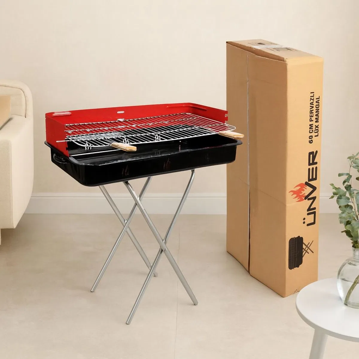 60 cm Portatif Ayaklı Mangal - Lüks Pervazlı