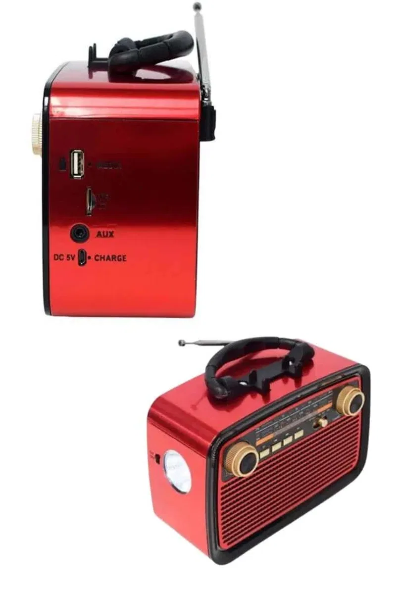 Bluetooth Hoparlör Ahşap Renk Vintage Işıklı Nostaljik Radyo Fm Ahşap Görünümlü görsel 3