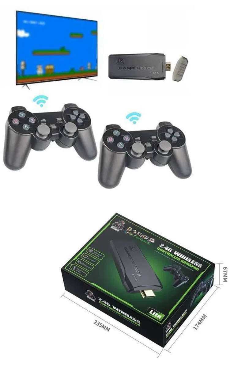 4k Game Stick Oyun Konsolu 2. 4g Kablosuz Çift Kol Nostaljik Oyunlar görsel 5