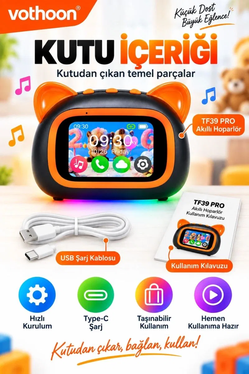 Tf39 Pro Yapay Zekalı Bluetooth Hoparlör – Renkli Ekran, Rgb Işık, Alarm Ve Saat