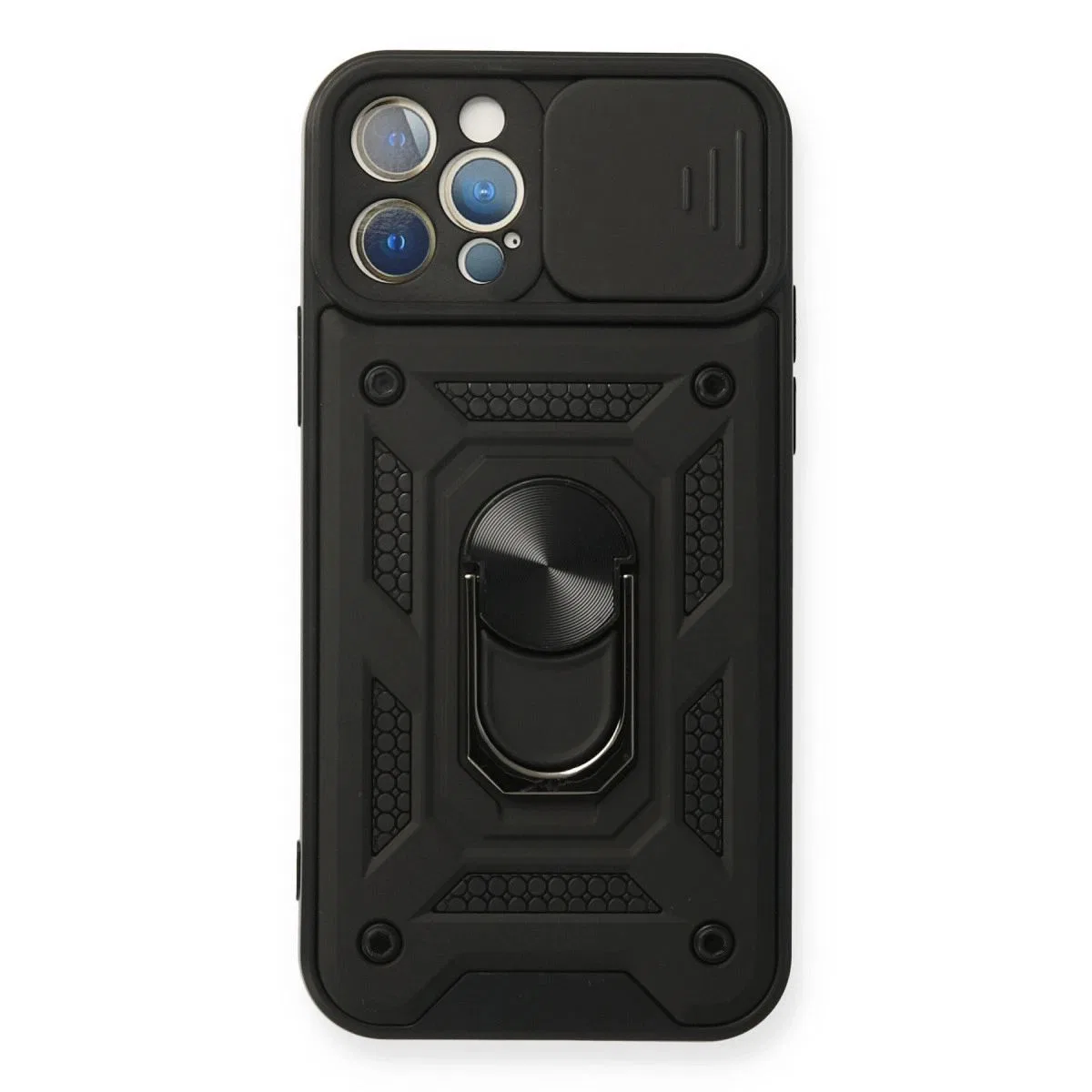 Apple İphone 12 Pro Kılıf Pars Lens Yüzüklü Silikon - Siyah