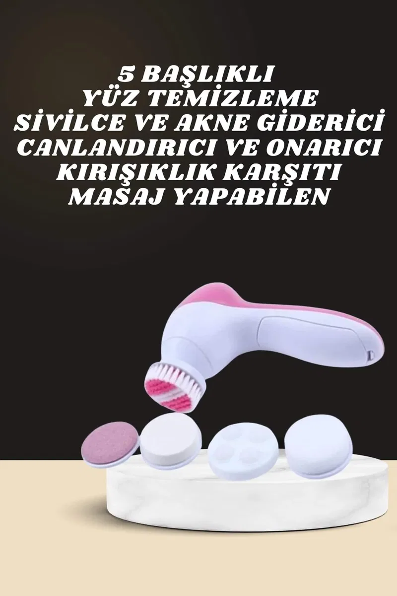 İkili Cilt Bakım Seti 5 Başlıklı Yüz Temizleme ve Masaj Aleti Canlandırıcı ve Onarıcı görsel 2