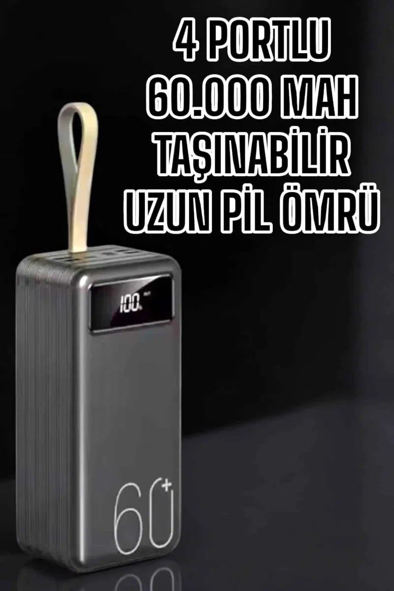 Powerbank 60. 000 Mah Hızlı Şarj 4 Çıkışlı Uzun Şarj Süreli Dijital Göstergeli görsel 2