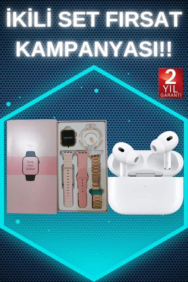 3 Kordonlu Pembe Amoled Ekran Akıllı Saat ve Yeni Nesil Pro Kablosuz Bluetooth Kulaklık ANC/ENC görsel 2