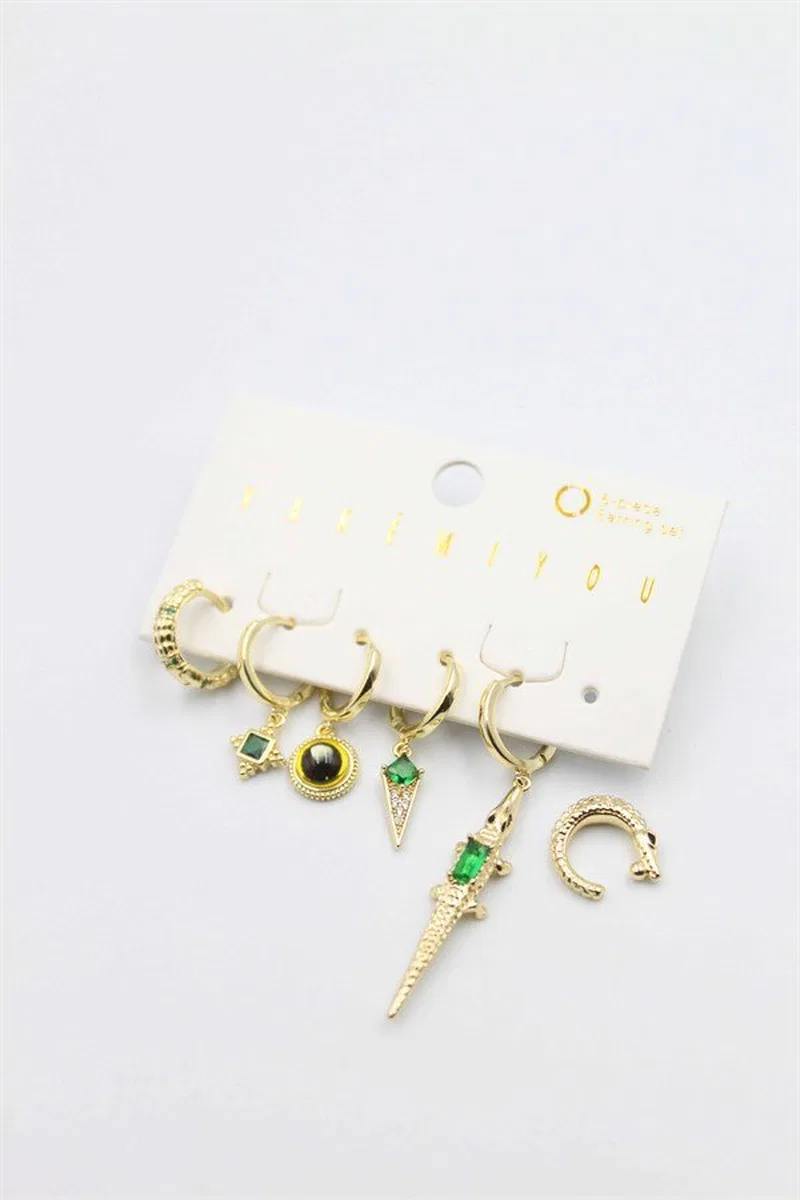 Renkli Taşlı Set Küpe - Altın görsel 2