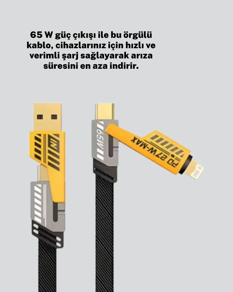 Örgülü Tasarım 4’ü 1 Arada USB-C Lightning Hızlı Şarj Kablosu görsel 3