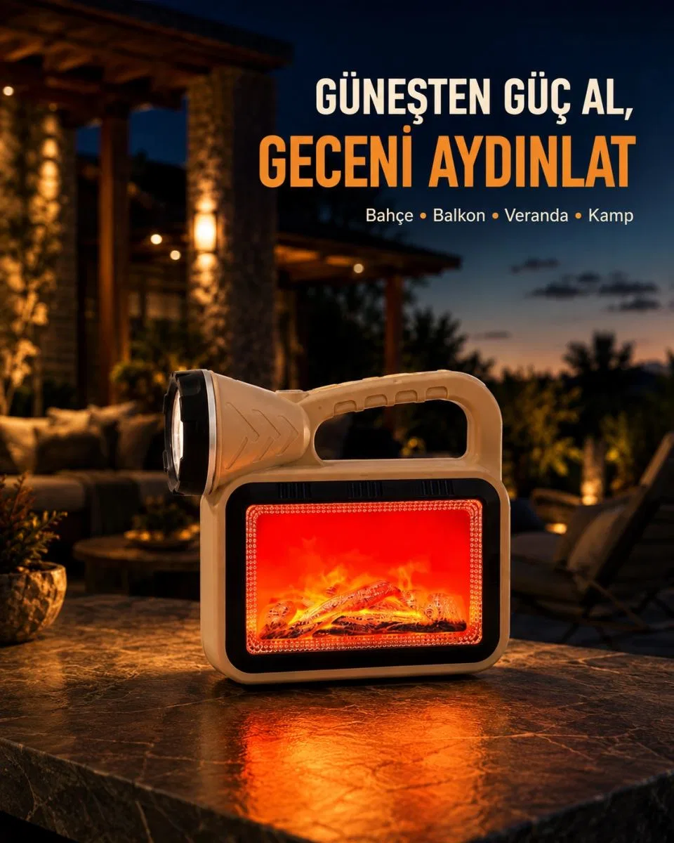 Güneş Enerjili Alev Efektli Lamba Cob Led Su Geçirmez Çok Fonksiyonlu