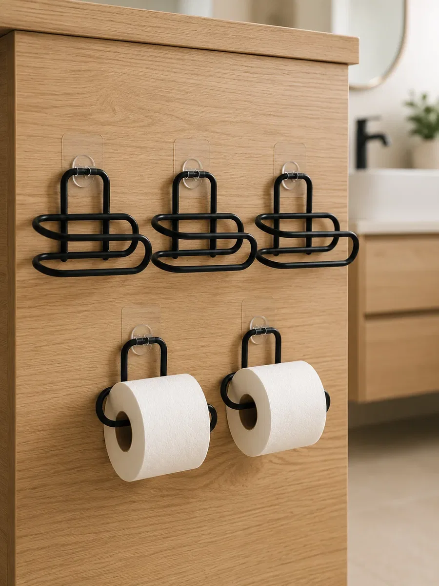 Siyah Metal WC Kağıtlık Yapışkanlı Tuvalet Kağıdı Rulo Tutucu 5 Adet Avantajlı Set görsel 4